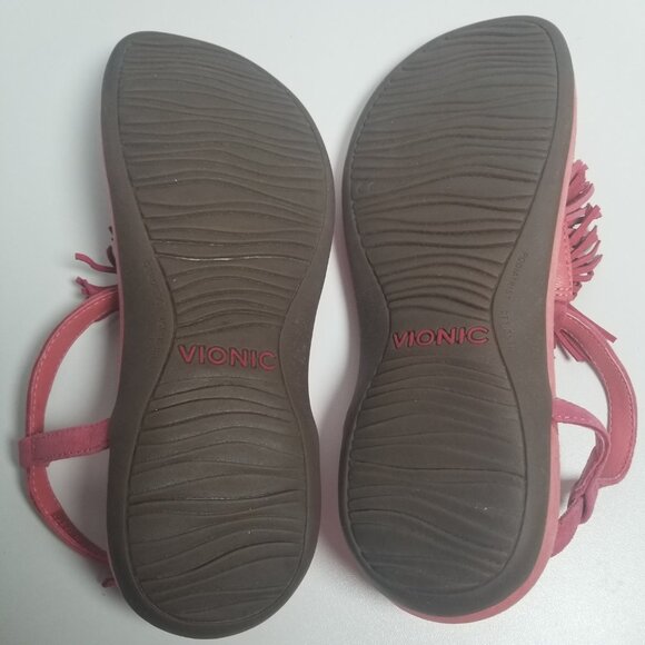 Vionic Sosha Pom Pom Fringe Women's Pink Thong Sandals Sz 7 - Picture 9 of 13